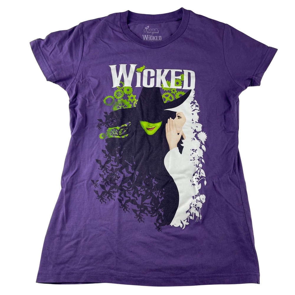 Wicked Musical Theater‎ Graphic T Shirt Purple Green Elphaba Glinda Junior's L